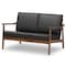 Baxton Studio Venza Walnut Wood Black Faux Leather 2-Seater Loveseat 140-7553 - alternate 1